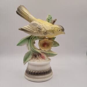 Vintage Ceramic Hand Painted Yellow Bird Floral Figurine Original Dee Bee Import